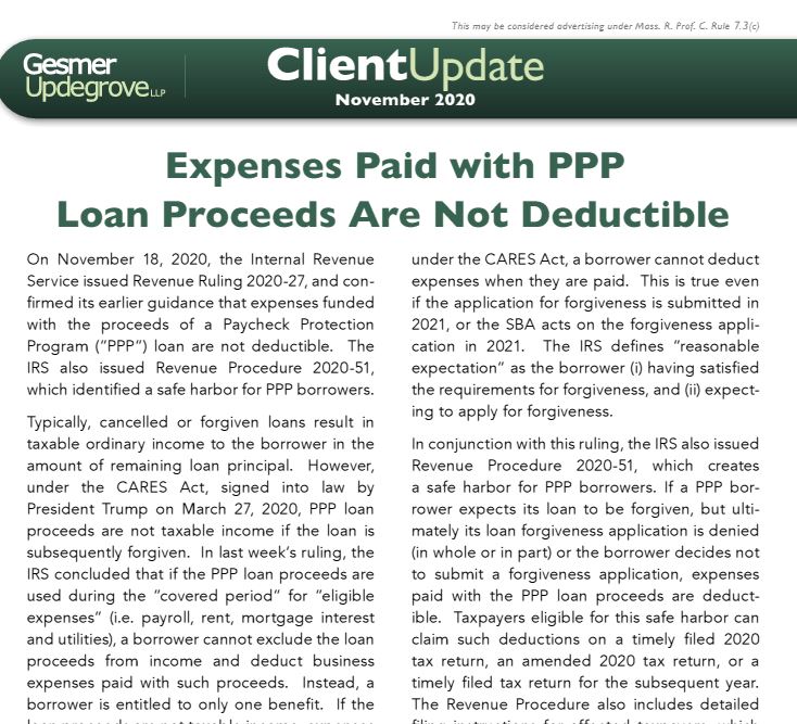 Client Advisory: IRS Offers New Guidance For PPP Borrowers - Gesmer ...